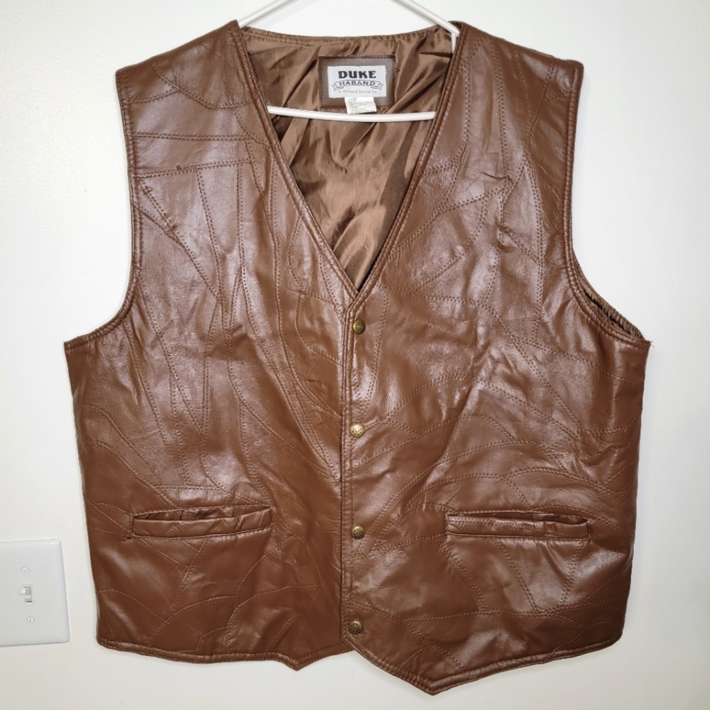 Duke Haband Brown Leather Southwestern Vest XLarge